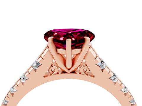 Rose gold Heart Cut Garnet Solitaire Ring with Cathedral Setting and Pavé Band_16