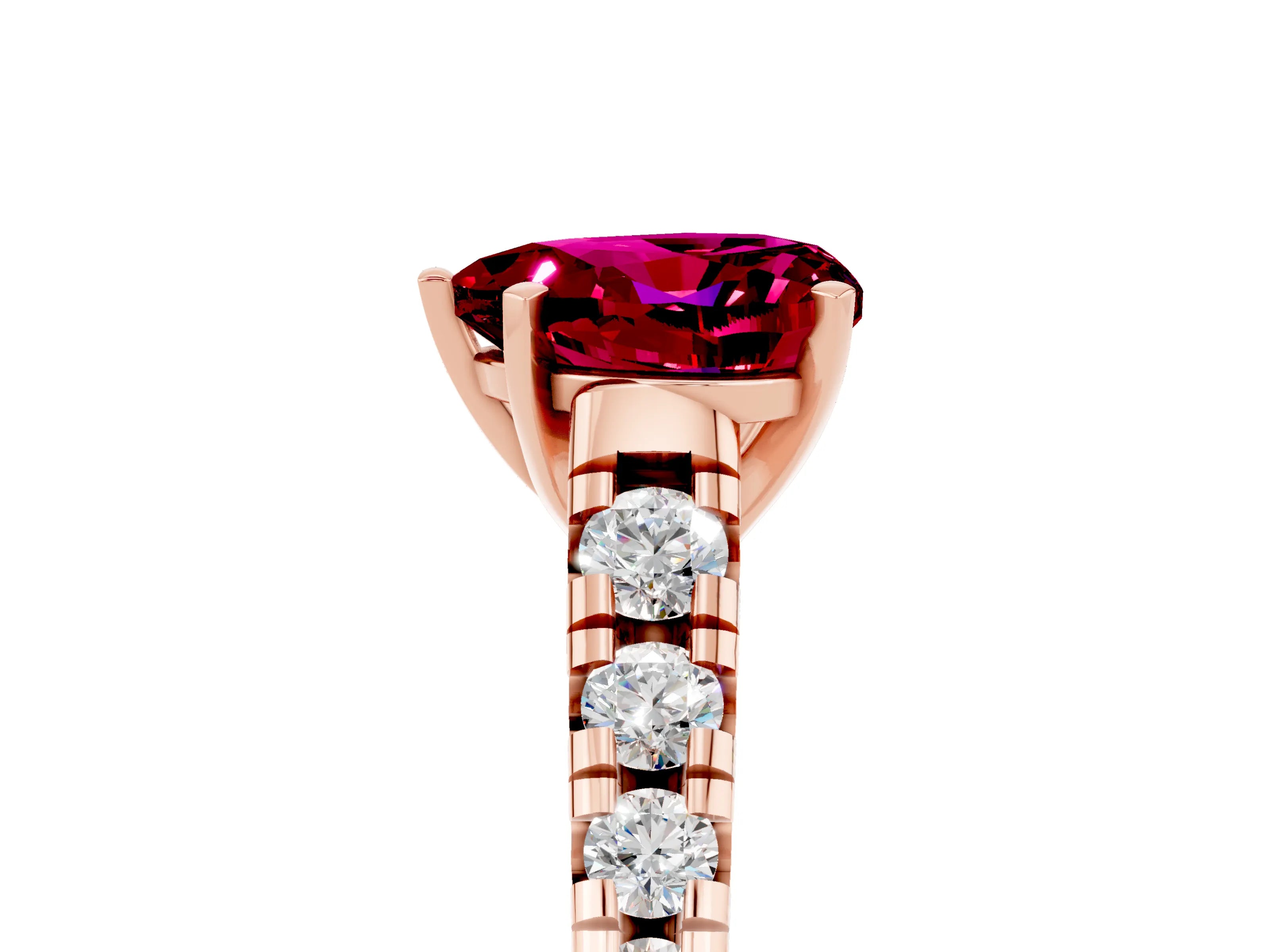 Rose gold Heart Cut Garnet Solitaire Ring with Cathedral Setting and Pavé Band_17