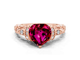 Rose gold Heart Cut Garnet Solitaire Ring with Filigree Band and Four-Prong Setting_24