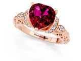 Rose gold Heart Cut Garnet Solitaire Ring with Filigree Band and Four-Prong Setting_25