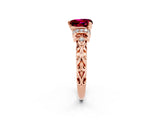 Rose gold Heart Cut Garnet Solitaire Ring with Filigree Band and Four-Prong Setting_26
