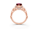Rose gold Heart Cut Garnet Solitaire Ring with Filigree Band and Four-Prong Setting_27
