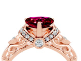Rose gold Heart Cut Garnet Solitaire Ring with Filigree Band and Four-Prong Setting_28