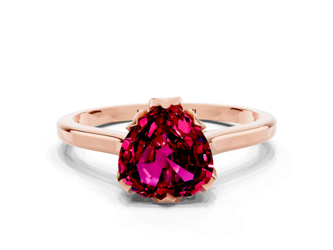 Rose gold Heart Cut Garnet Solitaire Ring with Flower Prong Setting and Classic Band_12