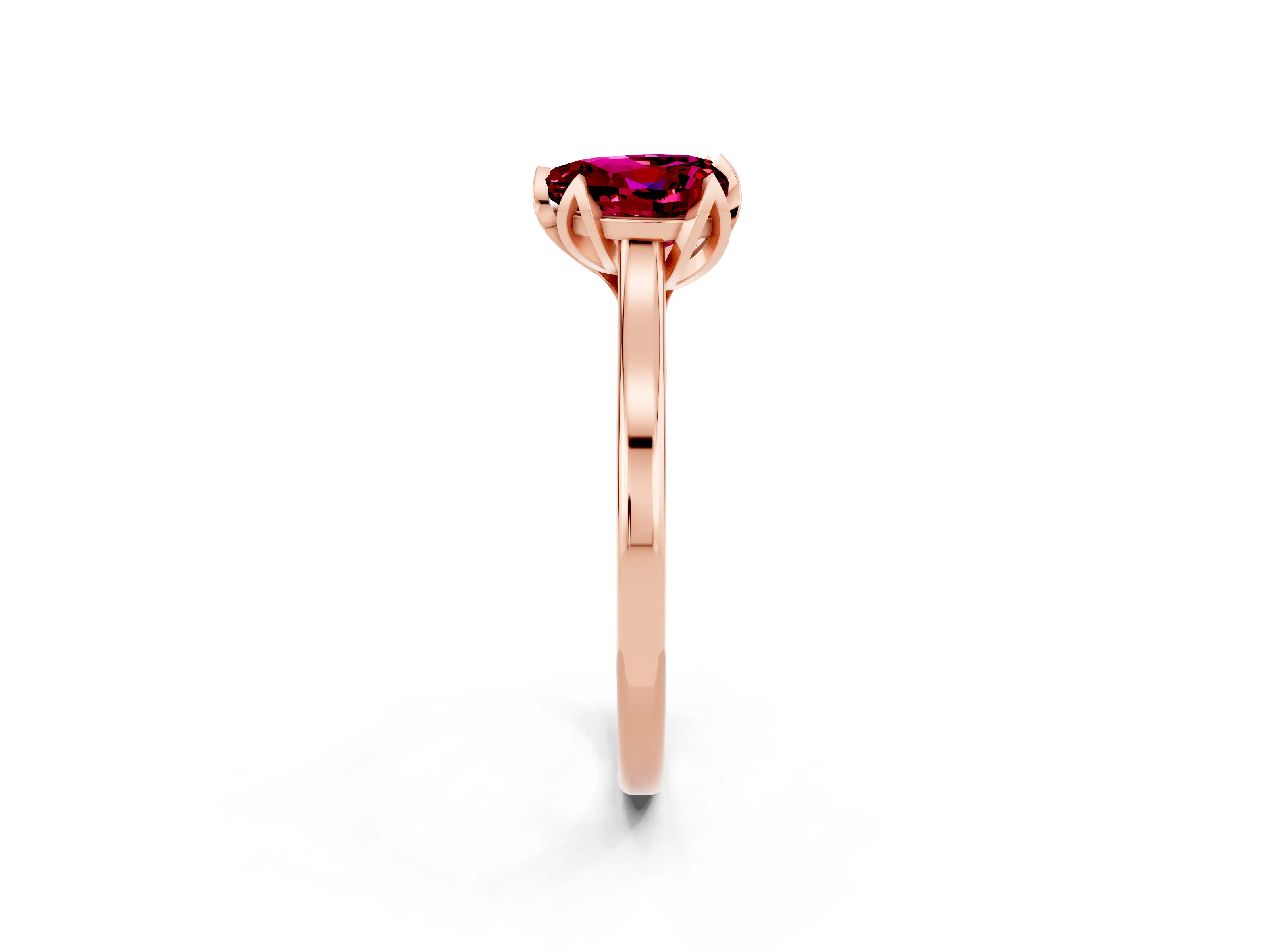 Rose gold Heart Cut Garnet Solitaire Ring with Flower Prong Setting and Classic Band_14