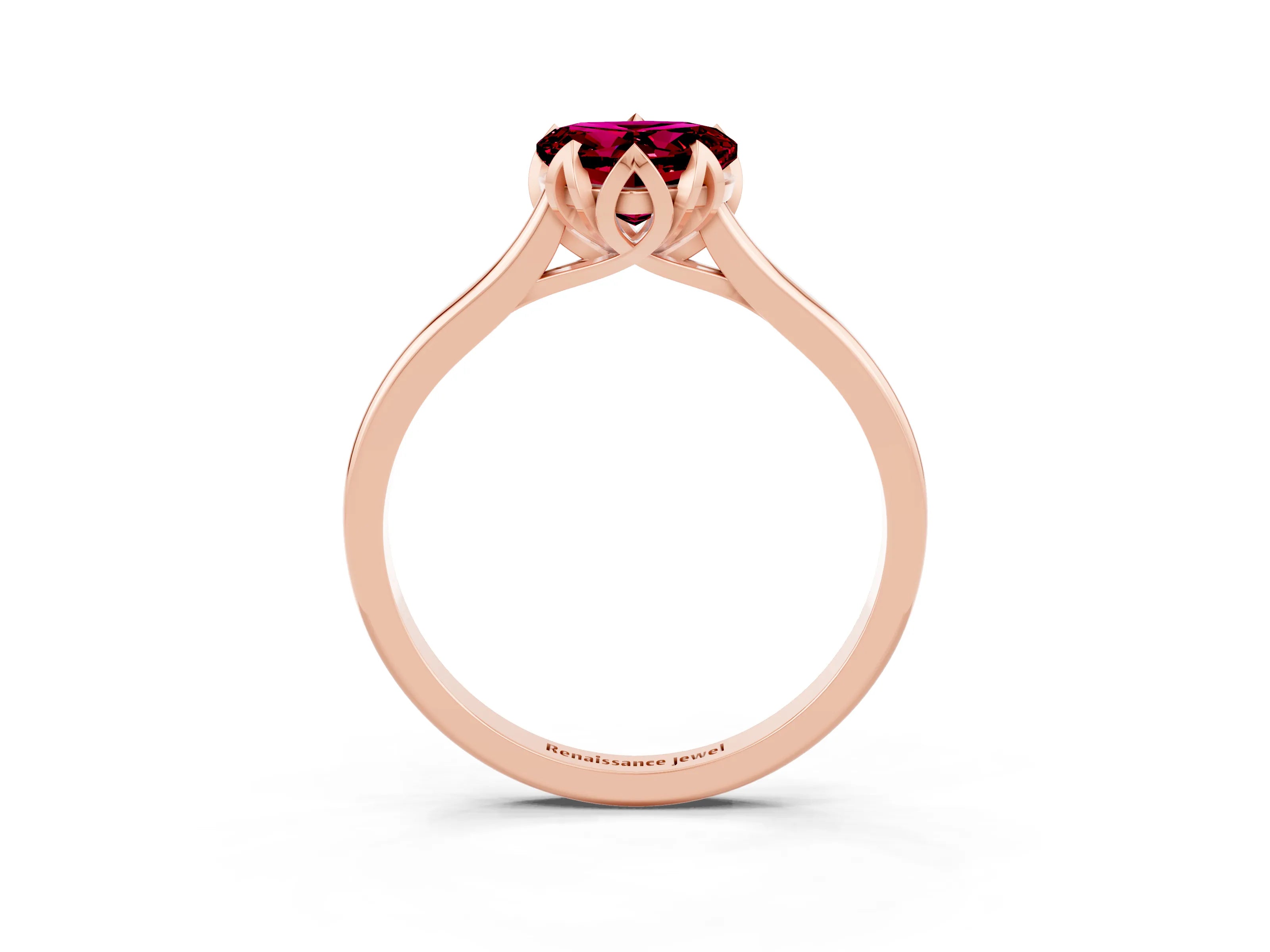 Rose gold Heart Cut Garnet Solitaire Ring with Flower Prong Setting and Classic Band_15