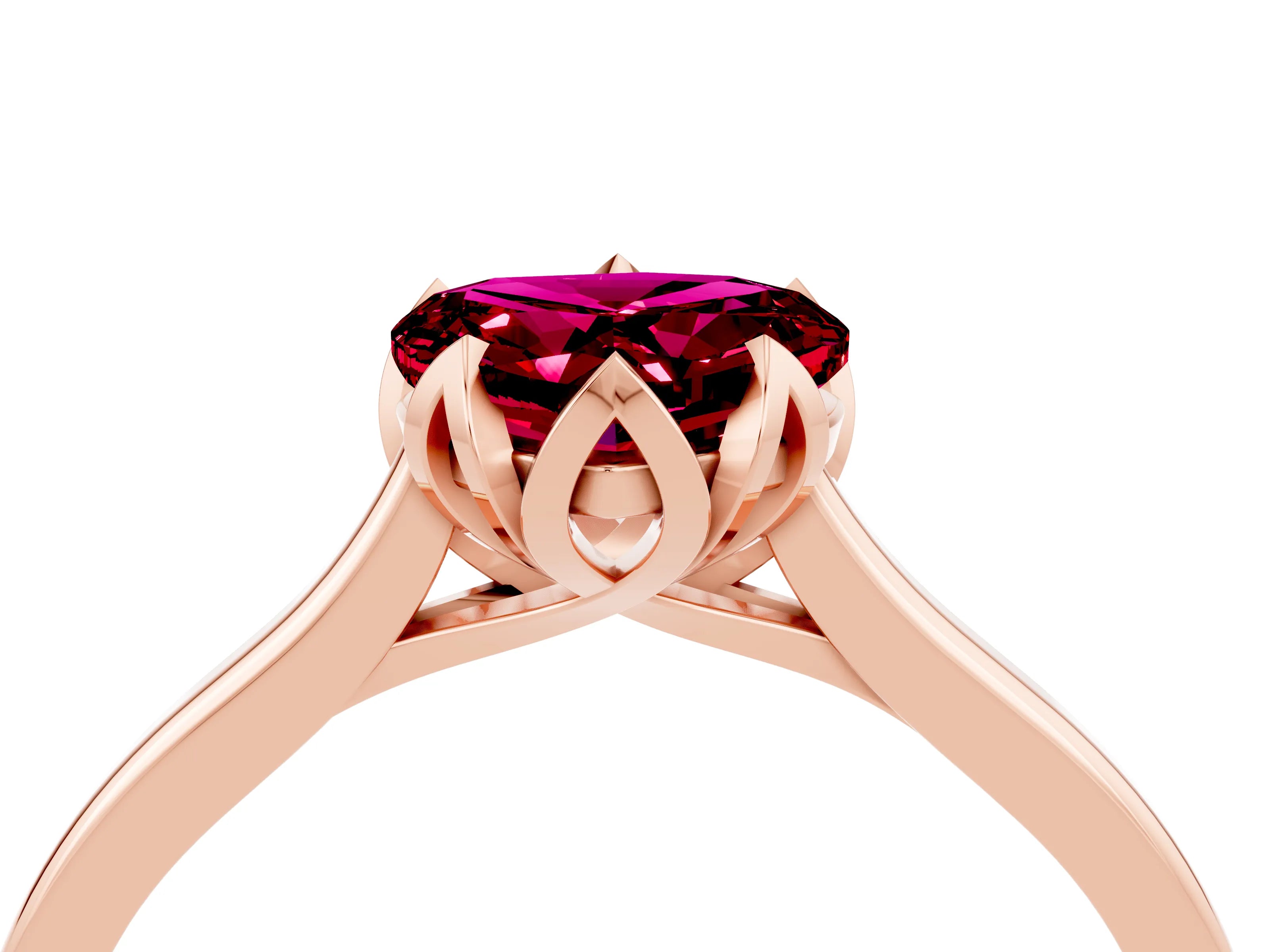 Rose gold Heart Cut Garnet Solitaire Ring with Flower Prong Setting and Classic Band_16