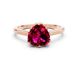 Rose gold Heart Cut Garnet Solitaire Ring with Flower Prong Setting and Classic Band_36