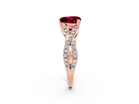 Rose gold Heart Cut Garnet Solitaire Ring with Four-Prong Setting and Twisted Pavé Band_2