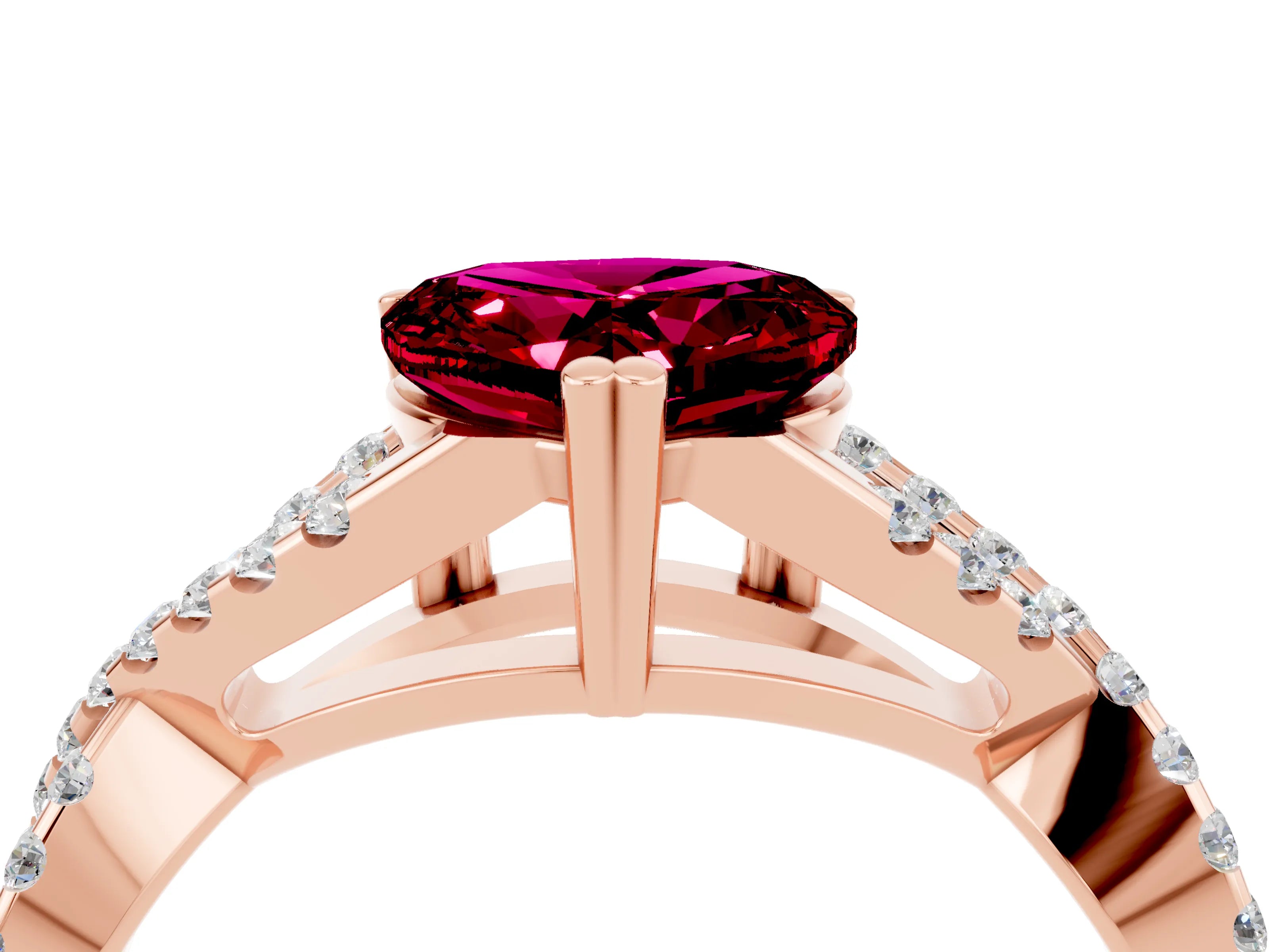 Rose gold Heart Cut Garnet Solitaire Ring with Four-Prong Setting and Twisted Pavé Band_4