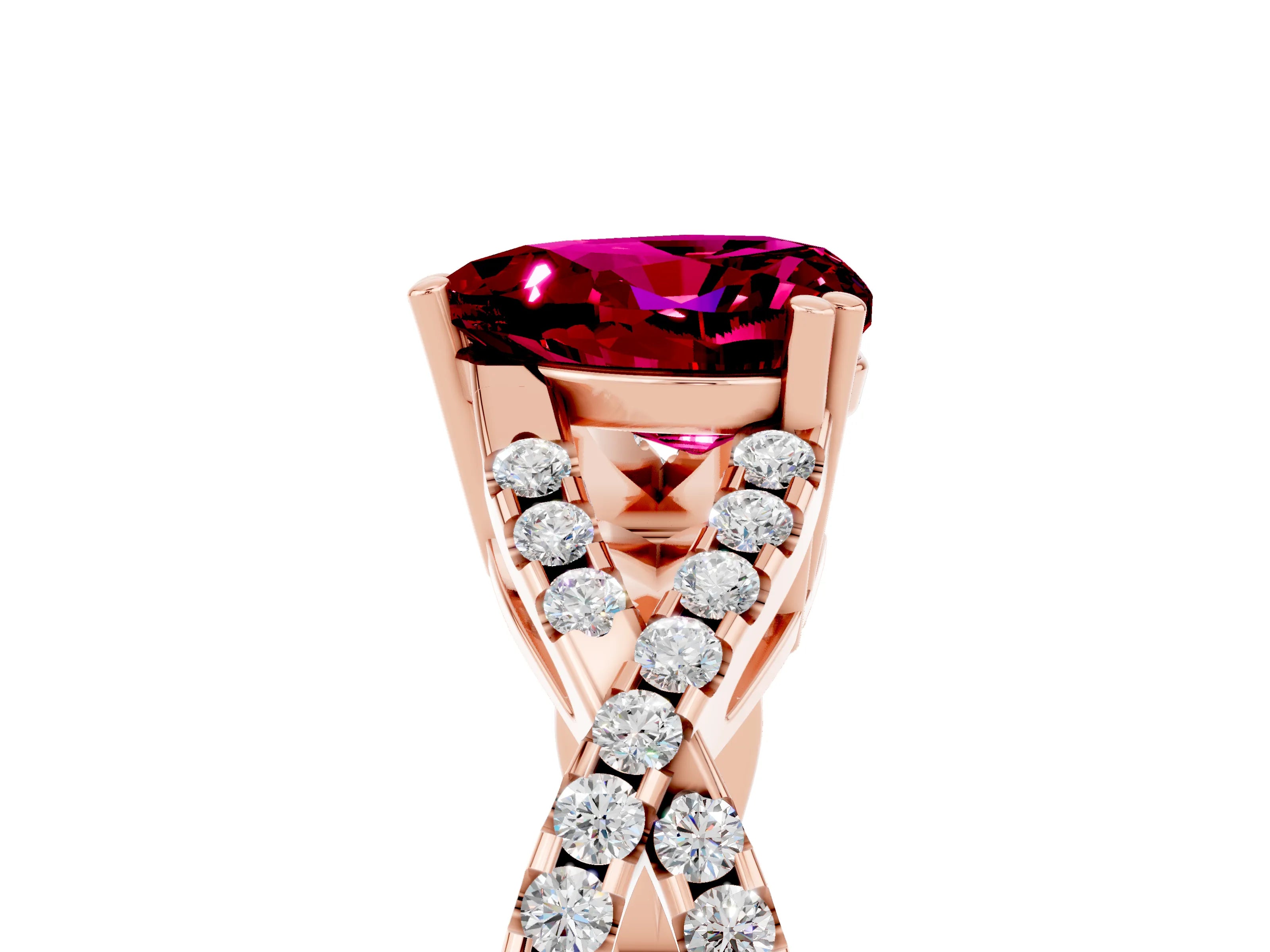 Rose gold Heart Cut Garnet Solitaire Ring with Four-Prong Setting and Twisted Pavé Band_5