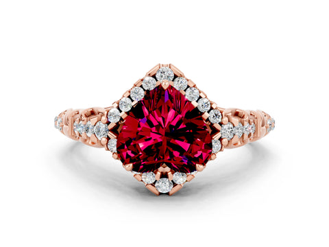 Rose gold Heart Cut Garnet Solitaire Ring with Hidden Halo and Pavé Band_12