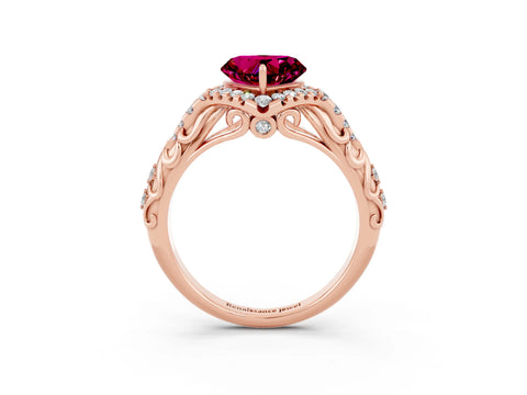 Rose gold Heart Cut Garnet Solitaire Ring with Hidden Halo and Pavé Band_15