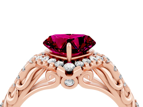 Rose gold Heart Cut Garnet Solitaire Ring with Hidden Halo and Pavé Band_16