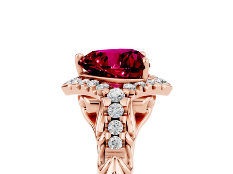 Rose gold Heart Cut Garnet Solitaire Ring with Hidden Halo and Pavé Band_17