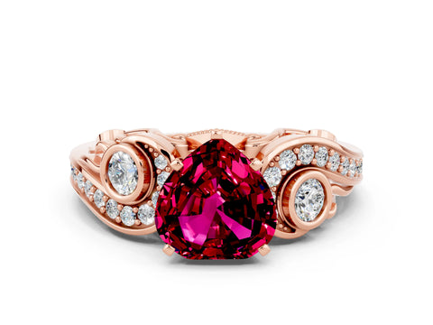 Rose gold Heart Cut Garnet Solitaire Ring with Milgrain Pavé Band and Four-Prong Setting_24