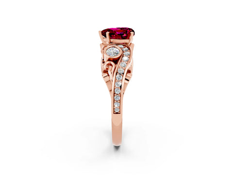 Rose gold Heart Cut Garnet Solitaire Ring with Milgrain Pavé Band and Four-Prong Setting_26