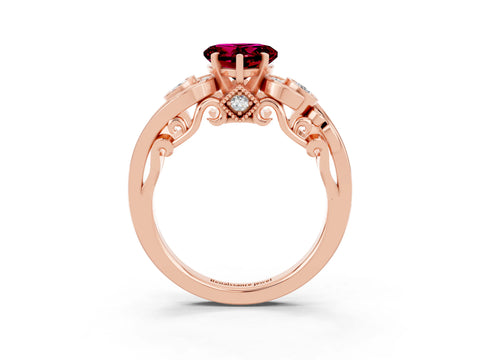 Rose gold Heart Cut Garnet Solitaire Ring with Milgrain Pavé Band and Four-Prong Setting_27