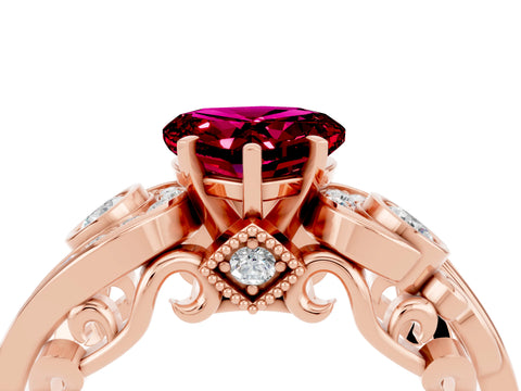 Rose gold Heart Cut Garnet Solitaire Ring with Milgrain Pavé Band and Four-Prong Setting_28