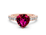 Rose gold Heart Cut Garnet Solitaire Ring with Pavé Accents and Four-Prong Setting