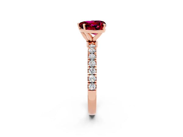 Rose gold Heart Cut Garnet Solitaire Ring with Pavé Accents and Four-Prong Setting