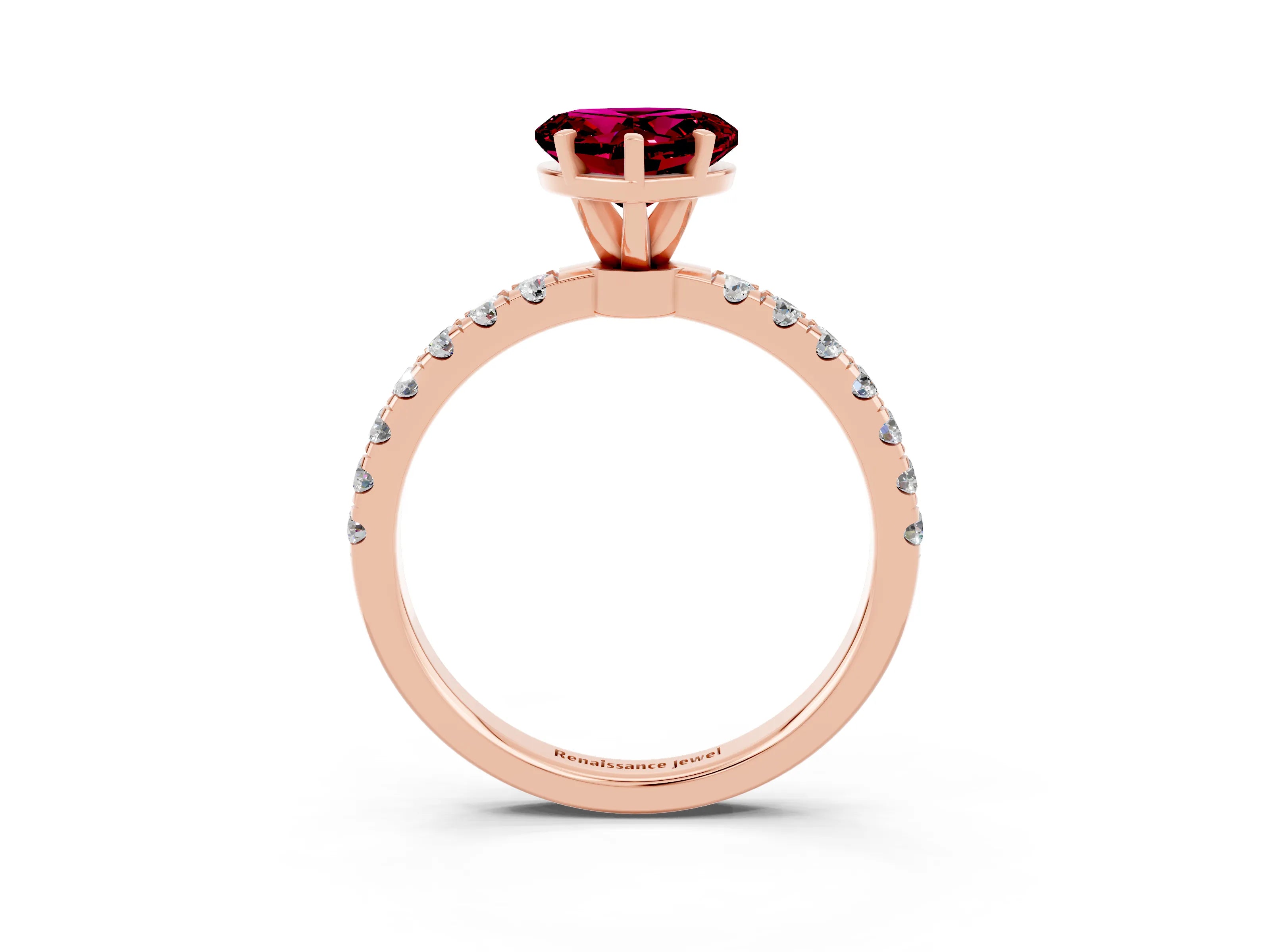 Rose gold Heart Cut Garnet Solitaire Ring with Pavé Accents and Four-Prong Setting_3