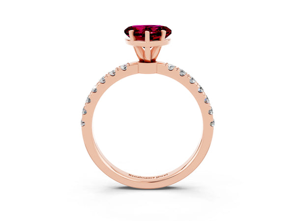 Rose gold Heart Cut Garnet Solitaire Ring with Pavé Accents and Four-Prong Setting