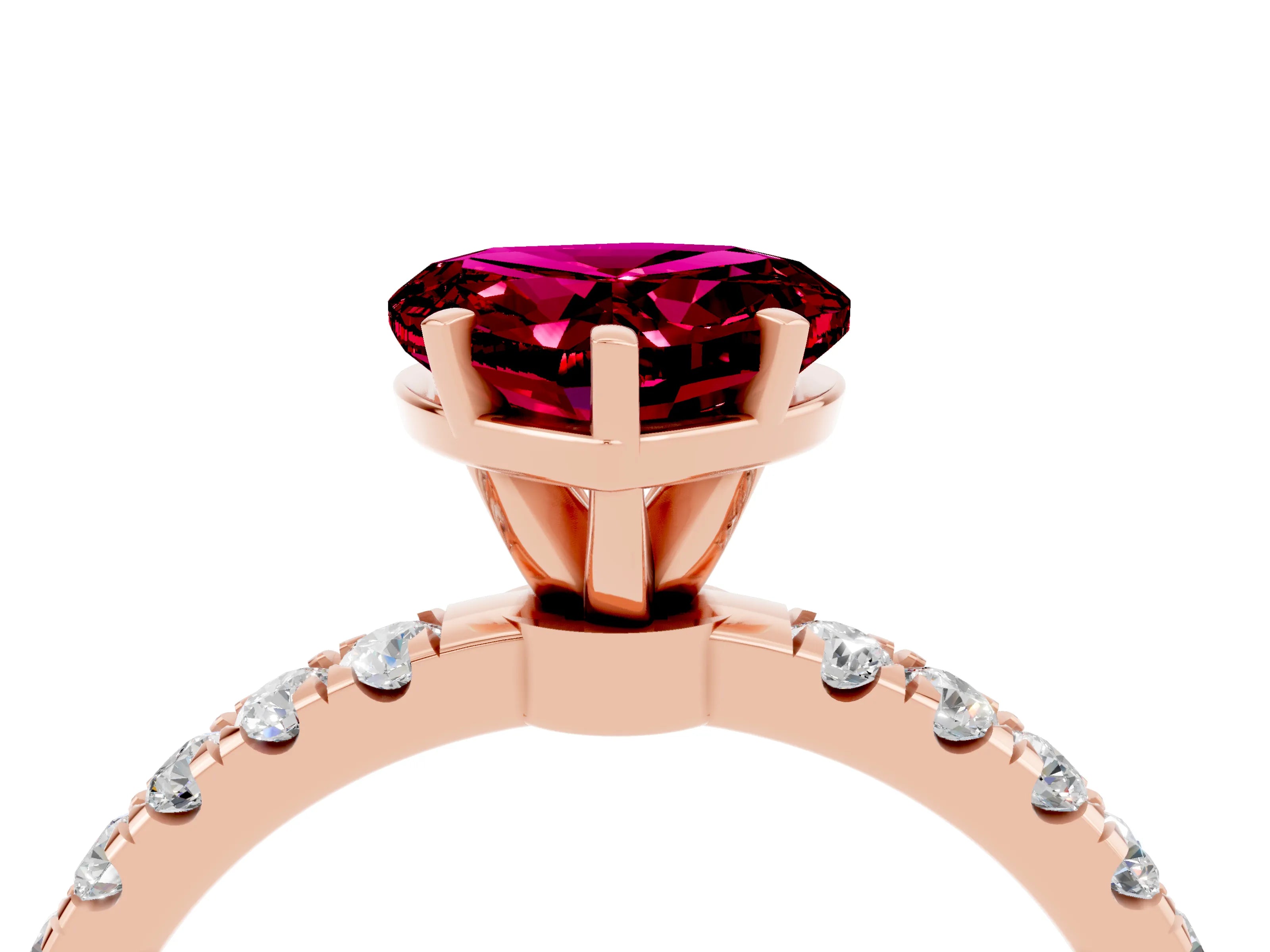 Rose gold Heart Cut Garnet Solitaire Ring with Pavé Accents and Four-Prong Setting_4