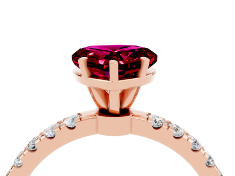 Rose gold Heart Cut Garnet Solitaire Ring with Pavé Accents and Four-Prong Setting_4