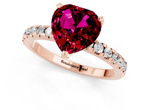 Rose gold Heart Cut Garnet Solitaire Ring with Pavé Band and Four-Prong Setting_25