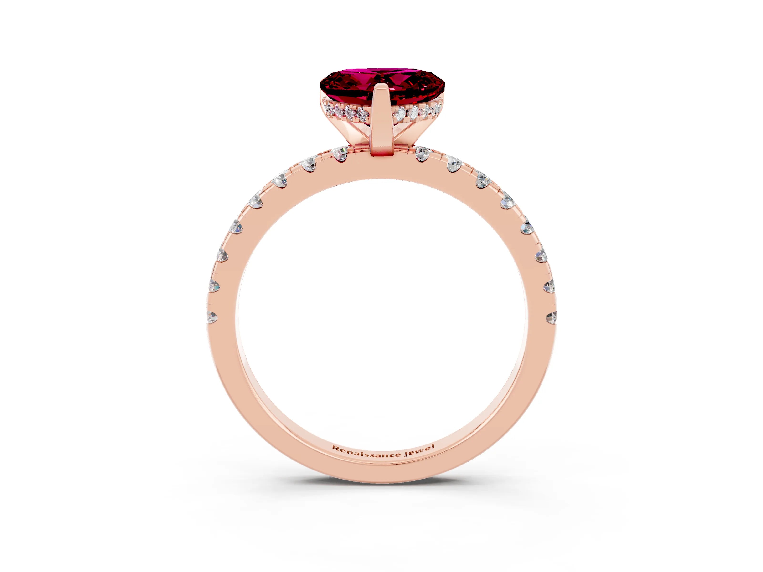 Rose gold Heart Cut Garnet Solitaire Ring with Pavé Band and Four-Prong Setting_27