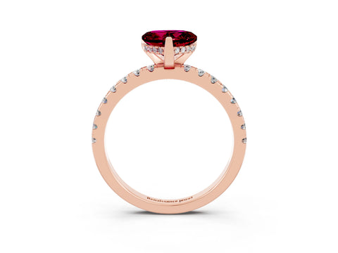 Rose gold Heart Cut Garnet Solitaire Ring with Pavé Band and Four-Prong Setting_27
