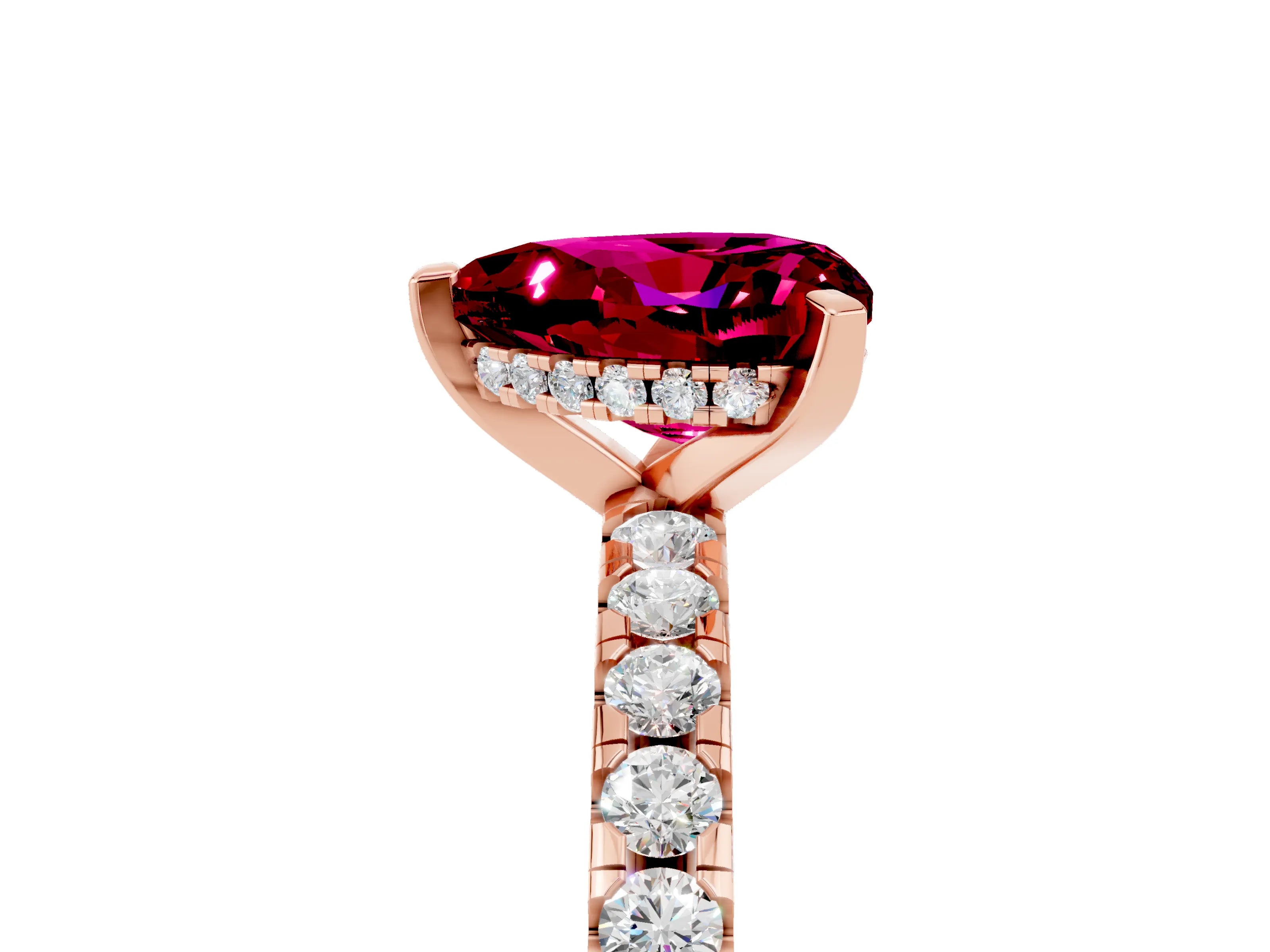 Rose gold Heart Cut Garnet Solitaire Ring with Pavé Band and Four-Prong Setting_29