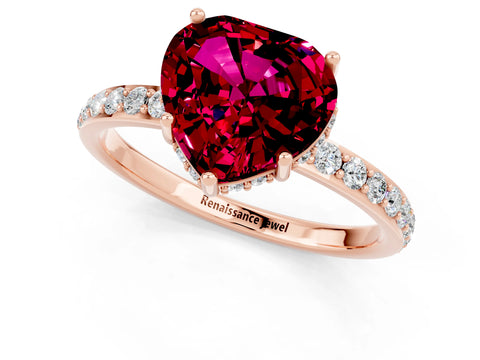 Rose gold Heart Cut Garnet Solitaire Ring with Pavé Band and Hidden Halo_13