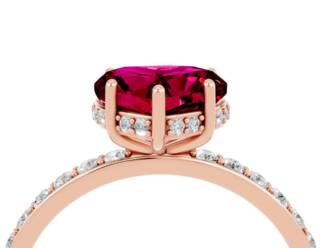 Rose gold Heart Cut Garnet Solitaire Ring with Pavé Band and Hidden Halo_16