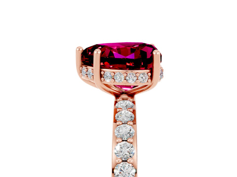 Rose gold Heart Cut Garnet Solitaire Ring with Pavé Band and Hidden Halo_17