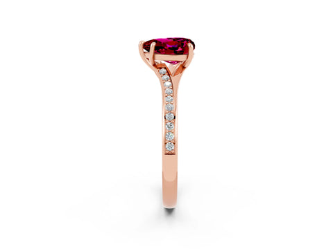 Rose gold Heart Cut Garnet Solitaire Ring with Pavé Band and Prong Setting_14