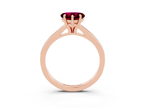 Rose gold Heart Cut Garnet Solitaire Ring with Pavé Band and Prong Setting_15