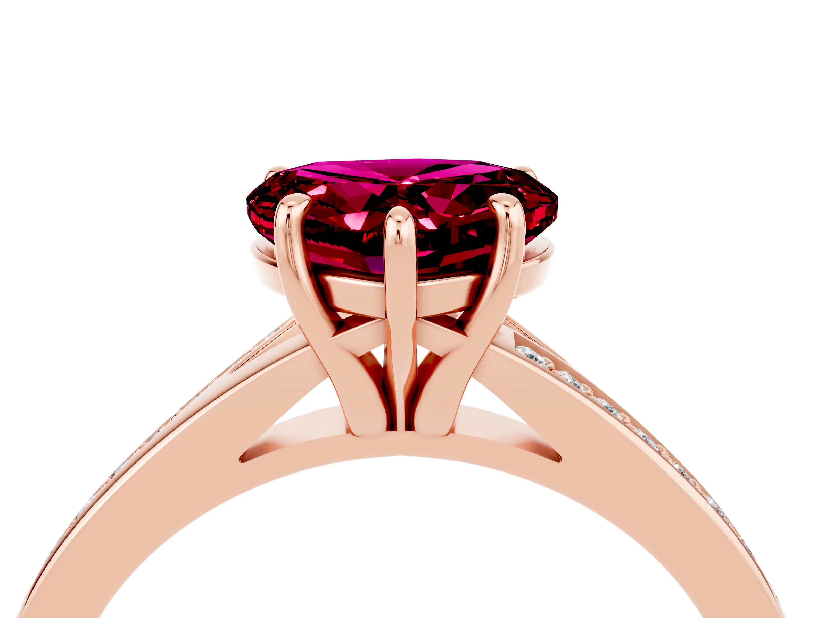 Rose gold Heart Cut Garnet Solitaire Ring with Pavé Band and Prong Setting_16