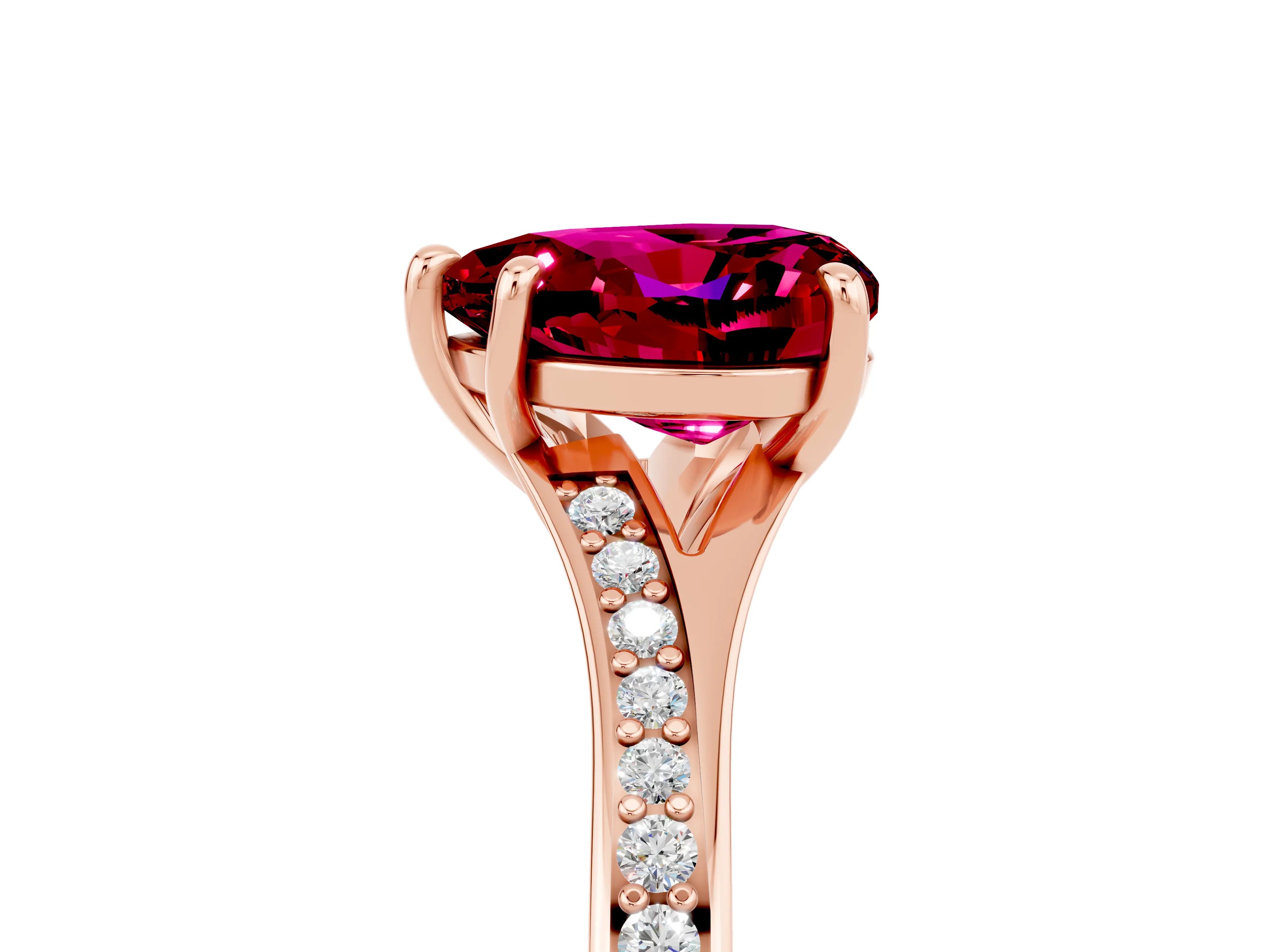 Rose gold Heart Cut Garnet Solitaire Ring with Pavé Band and Prong Setting_17