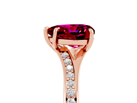 Rose gold Heart Cut Garnet Solitaire Ring with Pavé Band and Prong Setting_17