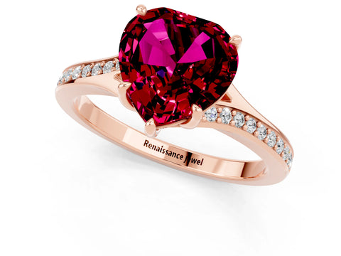 Rose gold Heart Cut Garnet Solitaire Ring with Pavé Band and Prong Setting_1