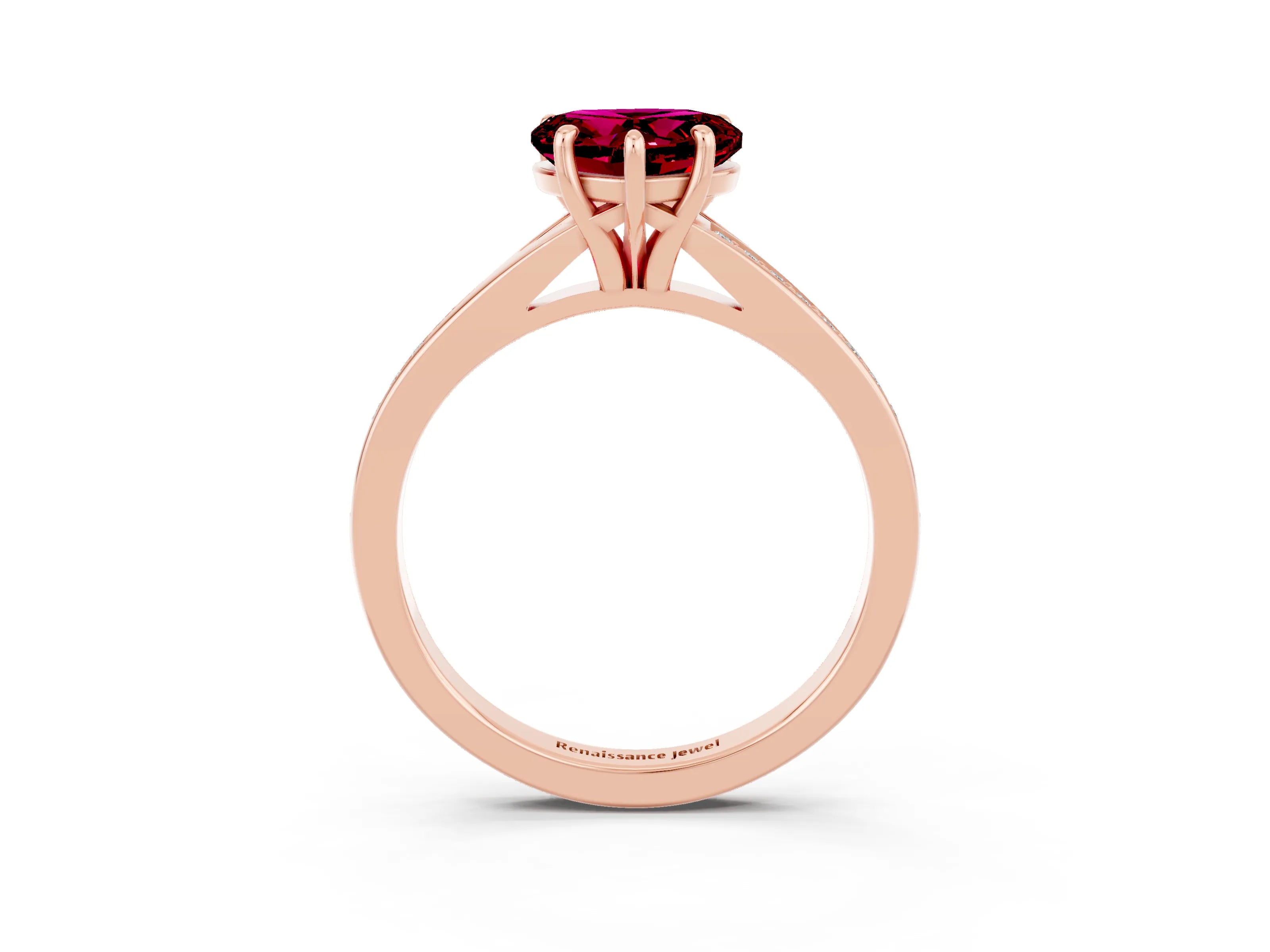 Rose gold Heart Cut Garnet Solitaire Ring with Pavé Band and Prong Setting_3