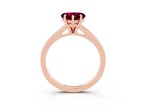 Rose gold Heart Cut Garnet Solitaire Ring with Pavé Band and Prong Setting