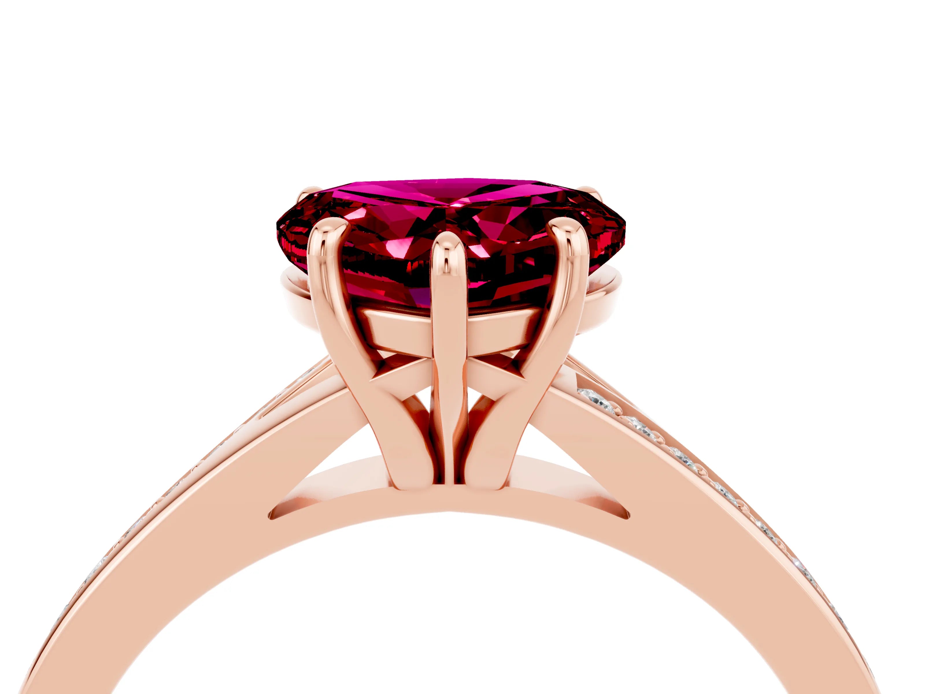 Rose gold Heart Cut Garnet Solitaire Ring with Pavé Band and Prong Setting_4