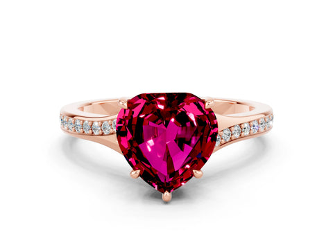 Rose gold Heart Cut Garnet Solitaire Ring with Pavé Band and Prong Setting