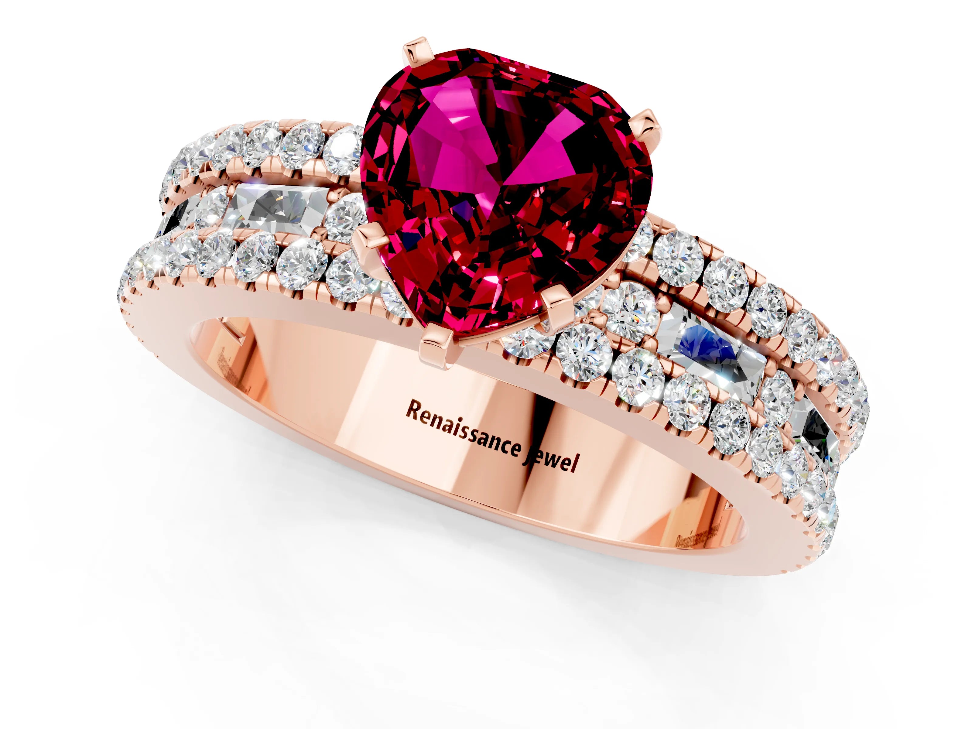 Rose gold Heart Cut Garnet Solitaire Ring with Pavé and Channel Set Band_1
