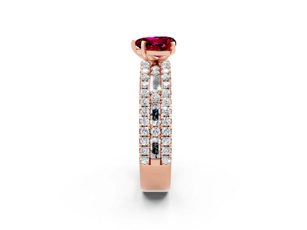 Rose gold Heart Cut Garnet Solitaire Ring with Pavé and Channel Set Band