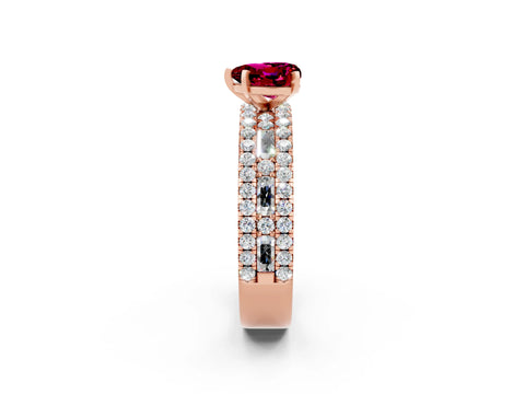 Rose gold Heart Cut Garnet Solitaire Ring with Pavé and Channel Set Band_2