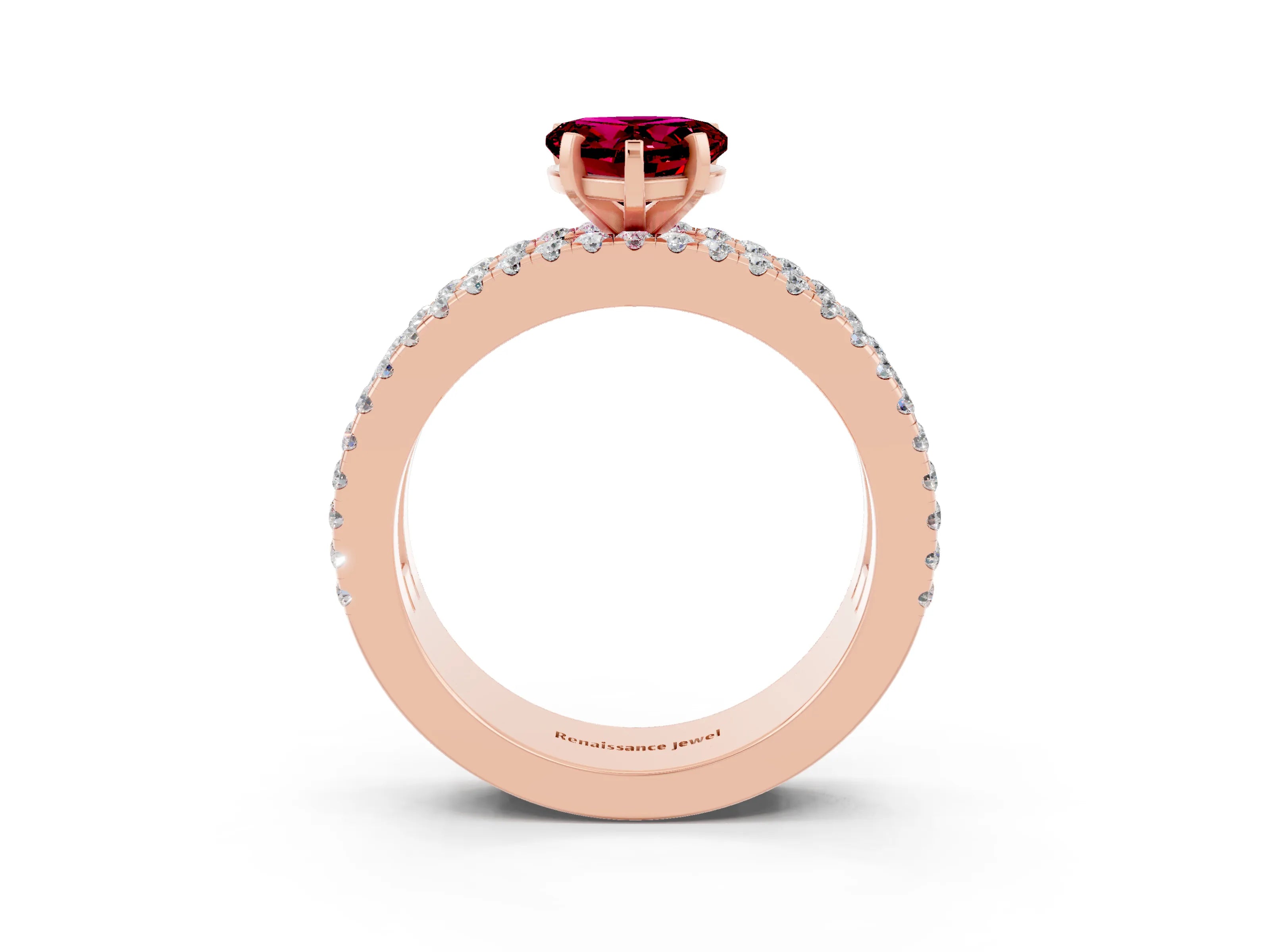 Rose gold Heart Cut Garnet Solitaire Ring with Pavé and Channel Set Band_3